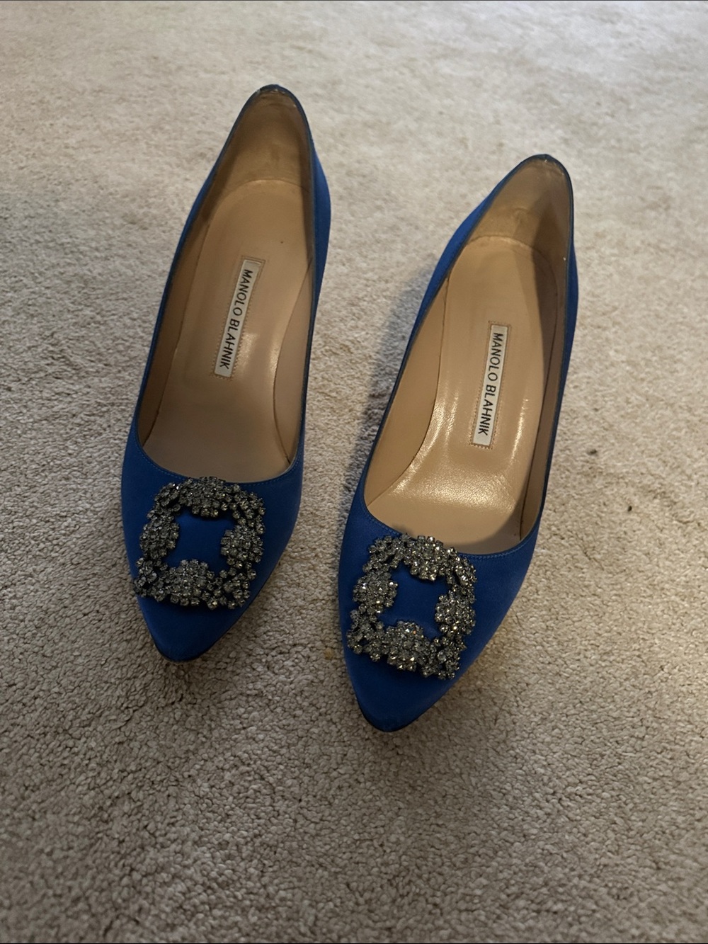 Manolo Blahnik Royal Blue Crystal-Buckle Pointed Pumps